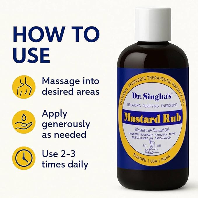 Dr. Singha's Mustard Rub, Original Ayurvedic Relaxing, Purifying, and Energizing Massage Oil - Made in USA, 6 oz