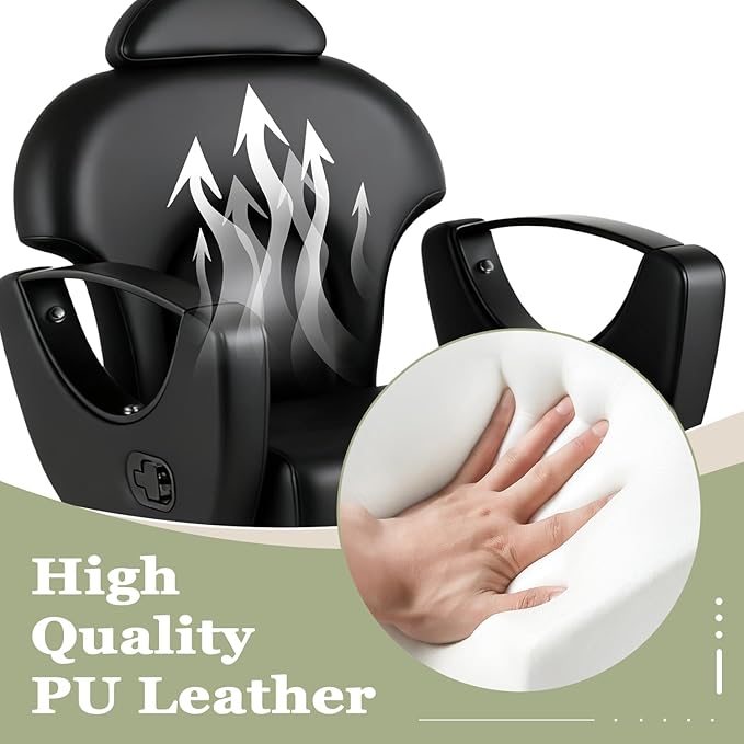 All Black Salon Chair Reclining Hair Chair for Hair Stylist, Heavy Duty Hydraulic Pump Barber Chairs, 360 Swivel Styling Chairs for Home Barbershop Beauty Spa Equipment