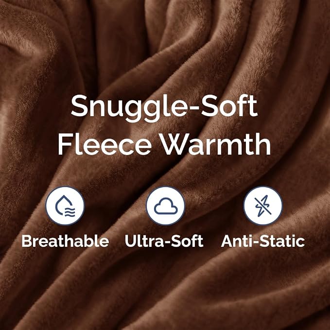 Ultra Soft Fleece Twin XL Blanket - College Dorm Room Essentials - Brown | Flannel Fleece, Thick, Warm & Breathable, All Season Cozy, Anti-Static, Microplush, Lightweight for Couch, Bed & Dorm Bedding