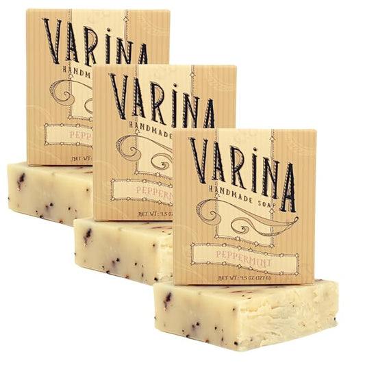 Organic Peppermint Bar Soap - Gentle Cleansing for Sensitive Skin, Herbal and Mint - 3 Pack