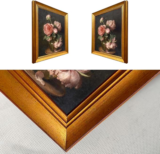 Vintage Framed Dark Floral Picture Wall Decor Pink Peonies Flower Wall Art Farmhouse Moody Canvas Print Artworks for Living Room Bedroom Bathroom Decor