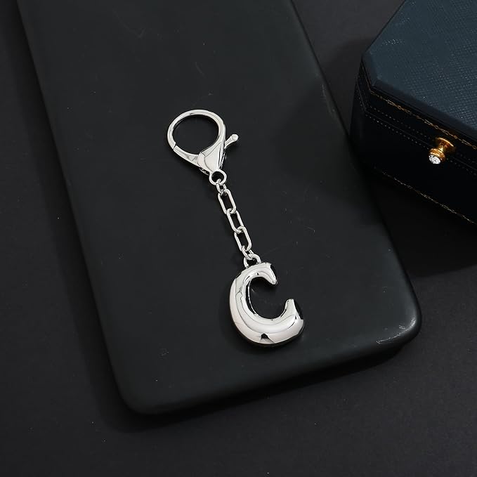 WOWORAMA Initial Letter Keychain for Women Chunky Gold Bubble Letter Bag Charm Purse Charm Personalized Keyrings Accessories
