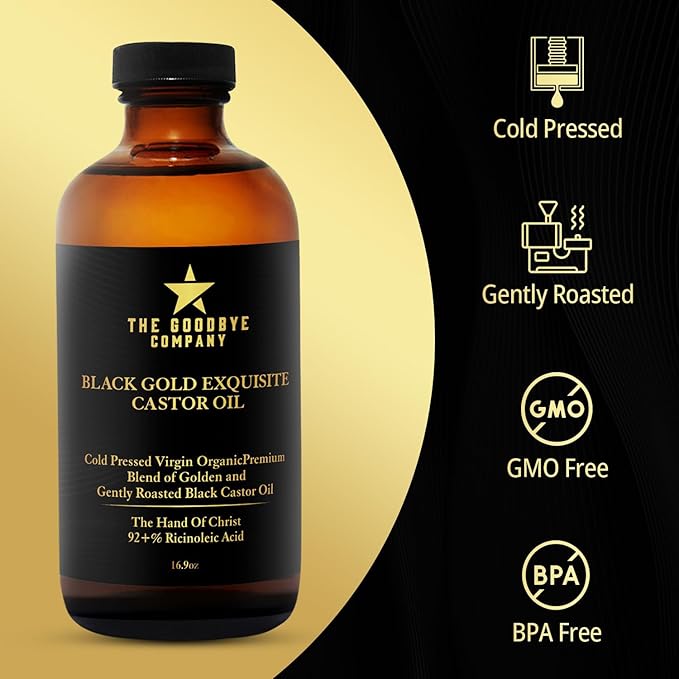 The Goodbye Company Black & Gold Castor Oil Blend – Cold-Pressed & Unrefined – Pure Hexane-Free Oil for Hair, Skin, Body, Eyelashes & Eyebrows