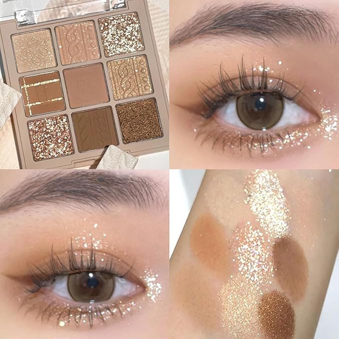 Nude Gold Eyeshadow Palette, Matte Shimmer Glitter Eye Shadow Makeup Palettes, Naked Neutral Brown Eyeshadow Makeup Pallet, Highly Pigmented Long Lasting Waterproof Blendable