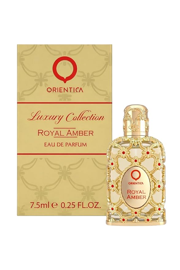 Orientica Luxury Collection Royal Amber Eau De Parfum 0.25 Fl Oz / 7.5ml Mini Splash - Fruity, Gourmand, Amber, Woody, Vanilla, Bergamot, Melon, Pineapple, Musk - Arabic Perfume for Men & Women