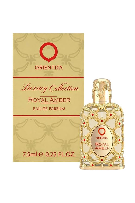 Orientica Luxury Collection Royal Amber Eau De Parfum 0.25 Fl Oz / 7.5ml Mini Splash - Fruity, Gourmand, Amber, Woody, Vanilla, Bergamot, Melon, Pineapple, Musk - Arabic Perfume for Men & Women