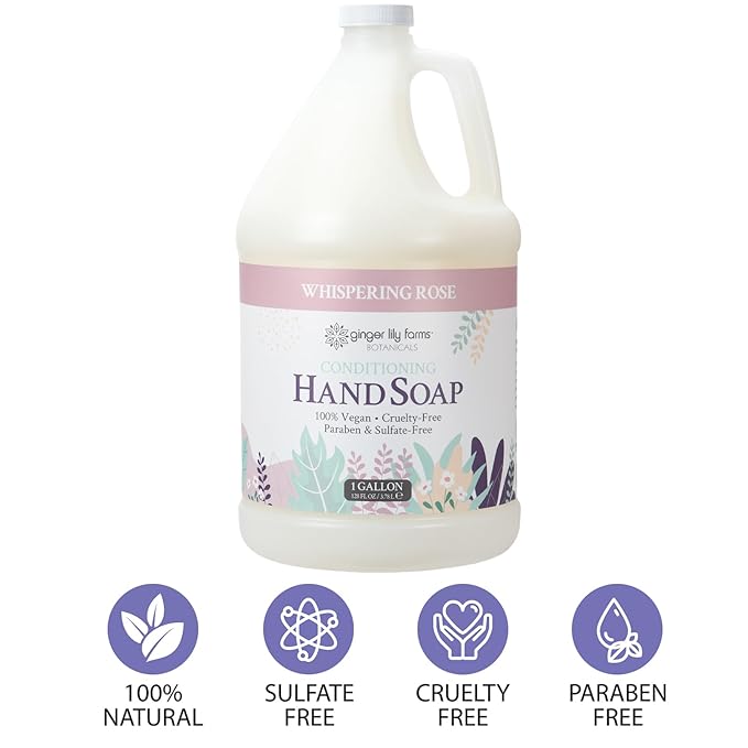 Ginger Lily Farms Botanicals Conditioning Liquid Hand Soap Refill, 100% Vegan & Cruelty-Free, Whispering Rose Scent, 1 Gallon (128 fl oz)