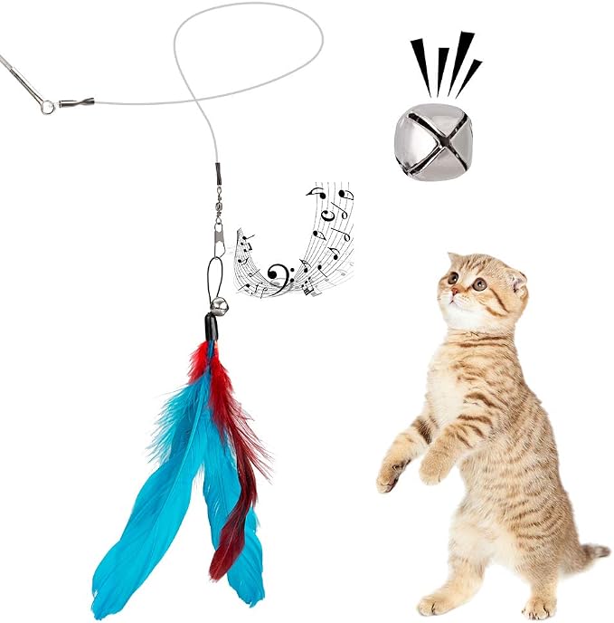 JIARON Cat Toys Interactive Feather Toy, 2PCS Retractable Wand and 10PCS Replacement Teaser with Bell Refills, Interactive Catcher and Funny Exercise for Kitten.
