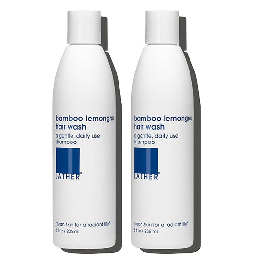 LATHER - Bamboo Lemongrass Hair Wash, 8 fl oz (2-Pack) - Daily Shampoo & Cleanser - Revitalize Hair - Bamboo, Comfrey, Chamomile - Sensitive Skin Safe - Vegan & Cruelty Free - Beauty & Hair Care