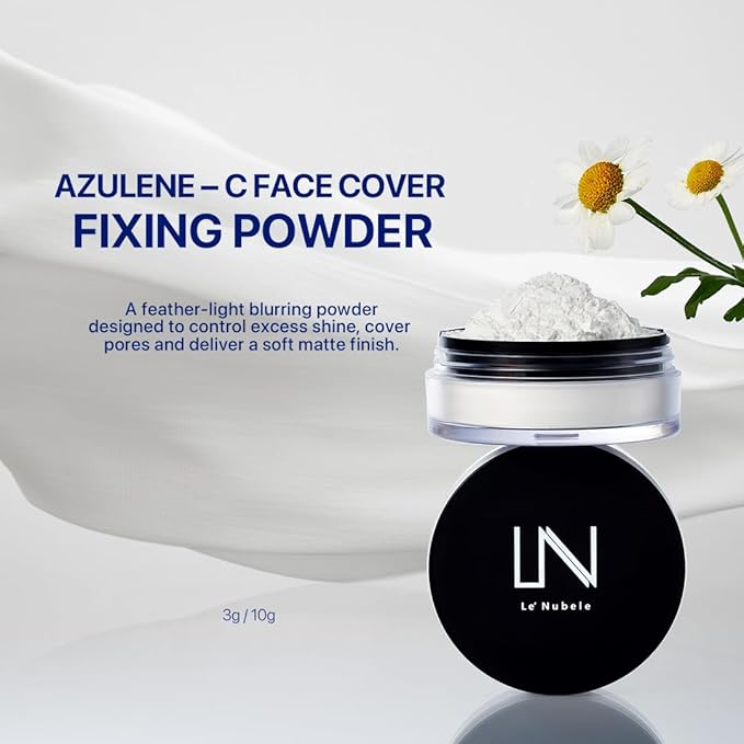 Le Nubele Azulene Face Cover Fixing Powder Translucent Setting Powder for All Skin Types and Tones, Pore-Blurring, Matte Finish, Soft-Focus Technology, Korean Makeup, 10g/0.35 oz.