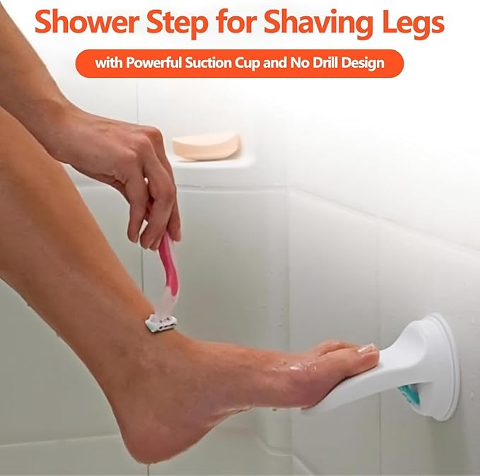 Shower Step - Shower Foot Rest for Shaving Legs, No-Hole Design, Strong Suction Cup, Non-Slip Bathroom Foot Pedal for Inside Shower Shaving Legs (1Pc