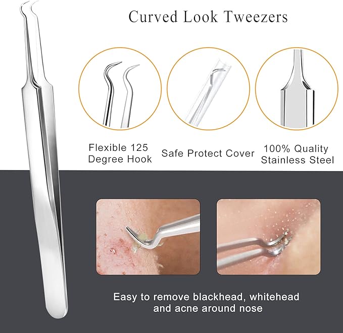 Boxoyx Pimple Popper Tool Kit - 6 Pcs Blackhead Remover Comedone Extractor Tool Kit with Metal Case for Quick and Easy Removal of Pimples, Blackheads, Zit Removing, Forehead, Facial and Nose(Silver)