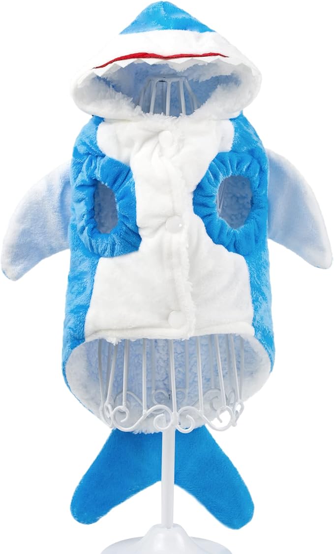 NACOCO Dog Shark Costume Cute Pet Clothes Halloween Holiday Coat Hoodie for Cats and Dogs (Blue, XL)