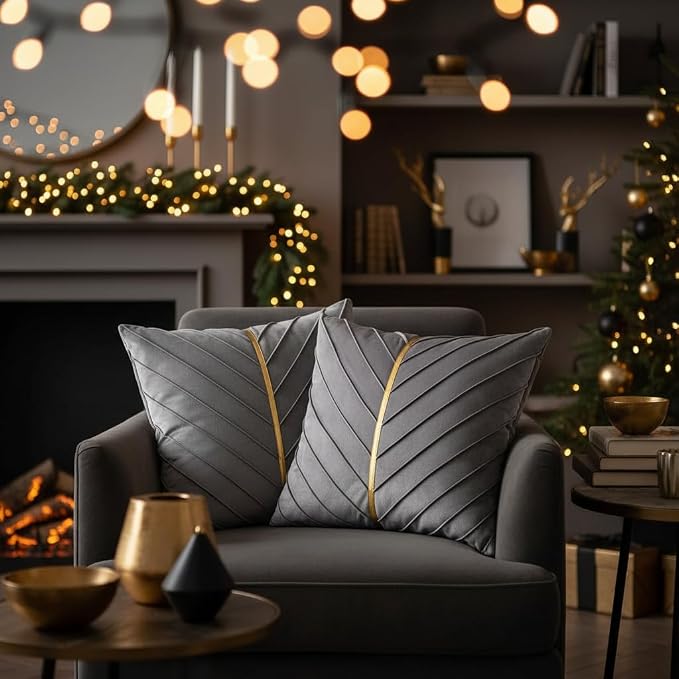 Velvet Throw Pillow Covers 16x16 inch Pack of 2 Gold Decor Gray | Soft Solid Pillow Covers,Modern Luxury Home Decor,for Couch Chair Sofa Bedroom Livingroom,Hidden Zipper,Ideal Gift,Easy Care