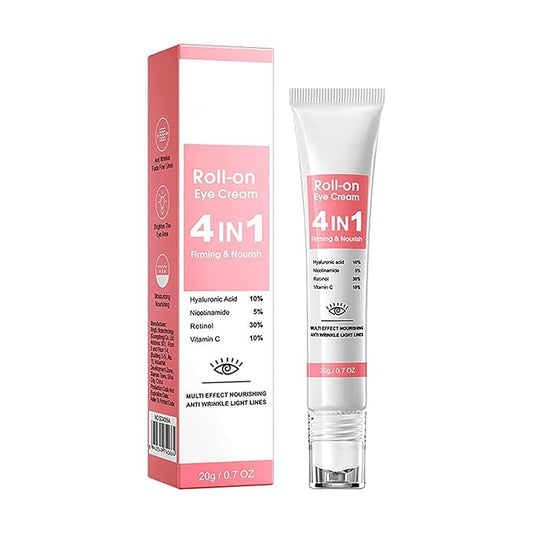 Retinol Eye Cream with 10% Hyaluronic Acid, 5% Nicotinamide, 30% Retinol, 10% Vitamin C for Puffy Dark Circles Wrinkles Eye Bags Fine Lines, Under Eye Cream with 360° Eye Roller Massage Ball