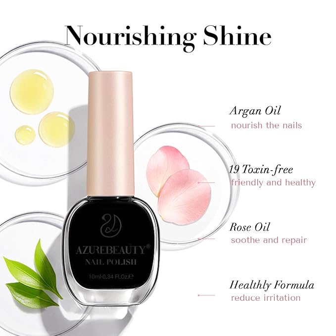 AZUREBEAUTY Black Nail Polish, Quick Dry Complete Natural Super Lustrous,Professional for DIY Manicure and Pedicure at Home