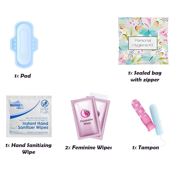 Menstrual Kit All-in-One | Convenience on The Go | Single Period Kit Pack for Travelling, Tweens & Teenagers | Individually Wrapped Feminine Hygiene Products (Butterflies) (10 Pack)