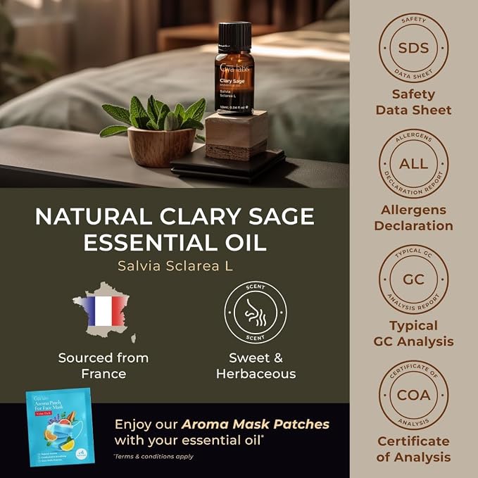 Basil & Clary Sage Essential Oil Set - Aromatherapy Grade Essential Oils Set - 2x0.34 fl oz - Gya Labs