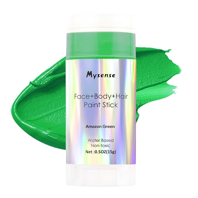 Mysense Amazon Green Face Body Hair Paint Stick,Halloween Elphaba Witch Gamora Costume Makeup,Water Based Washable Temporary Hair Color,St Patricks Day Outfit Accessories for Adults and Kids,0.5oz