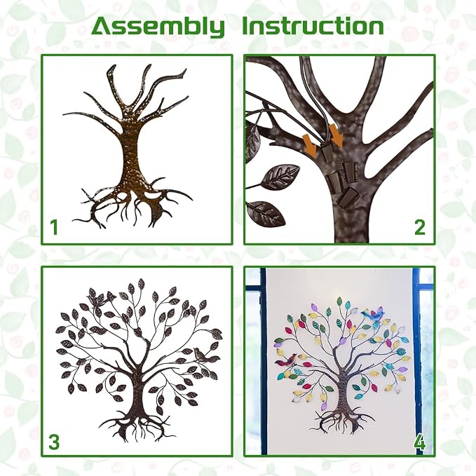 VEWOSTAR Metal Tree of Life Wall Art for Living Room Home Decor | Colorful Leaves Wall Sculpture Tree of Life Handcrafted Wall Decor Hangings for Outdoor Indoor(25.5" W * 24.8" H)