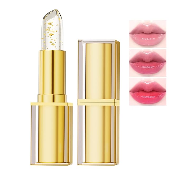 Color Changing Lipstick, Gold Crystal PH Lipstick Color Changing, Clear Lip stick That Changes Color, Long Lasting Moisturizing Tinted Lip Balm, Non-Sticky Formula, Lip Gloss for Women (1pcs, 0.12oz)