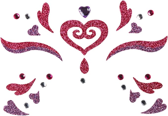 Valentine Face Gems Face Jewels Stickers Red Love Heart Lip Self Adhesive Eye Body Face Nail Hair Crystal Rhinestones for Makeup Festival Glitter Face Art Decor 2Sheets (style6)