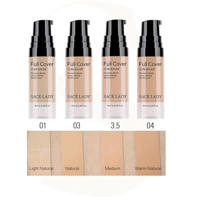 Waterproof Full Coverage Concealer With Primer Sponge Set, Smooth Matte Flawless Creamy Liquid Foundation Corrector Makeup Kit for Face Eye Dark Circles Spot Acne Scar Cover (0.2Fl, Natural)