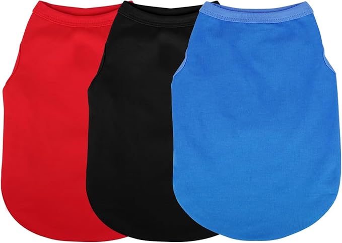 3 Pieces Plain Dog Shirt Sleeveless Puppy Cotton Dog Shirts Breathable Pet Apparel Tank Top Colorful Puppy Sweatshirt Clothes for Small Medium Dogs Red Black and Blue S
