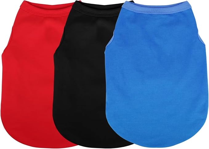 3 Pieces Plain Dog Shirt Sleeveless Puppy Cotton Dog Shirts Breathable Pet Apparel Tank Top Colorful Puppy Sweatshirt Clothes for Small Medium Dogs Red Black and Blue XL