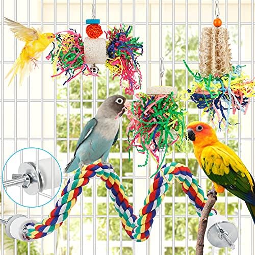 Bird Shredding Foraging Toys Parakeet Toy Chewing Hanging Toy Shredded Paper Bird Cage Accessories Bird Rope Perch for Conure Cockatiel Budgies Lovebird Parrotlet