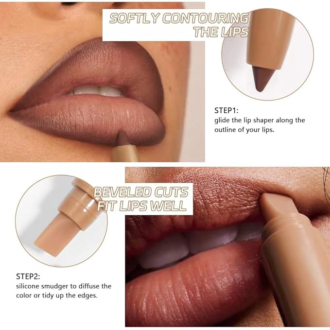 Matte Lip Liner Pencil, Long-Lasting Creamy Formula with Silicone Smudger, Waterproof Non-Staining Crayon for Lip Contouring, Plump Define Sculpting 04#