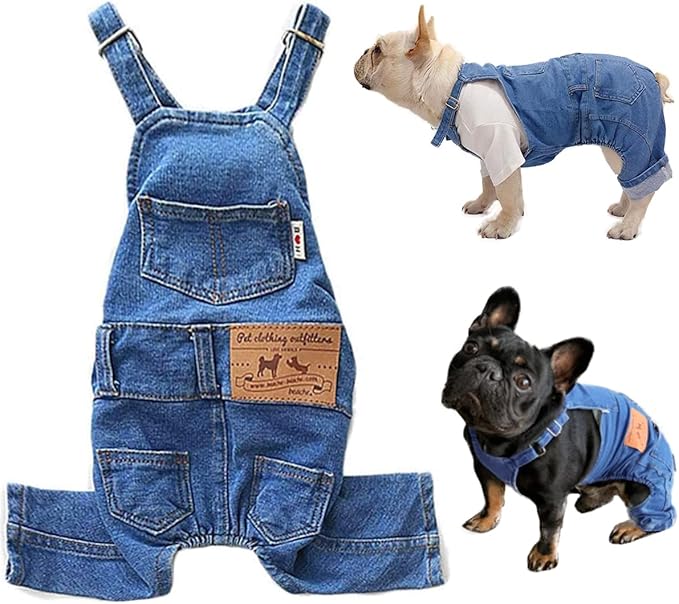 Dog Overalls for Small Dogs Outfit French Bulldog Clothes Denim Dog Jeans | Overalls Dog Costumes puppy Shirt Comfortable Blue Pants Pug Clothing Small Medium Cats Boy Girl Halloween Dachshund Frenchie