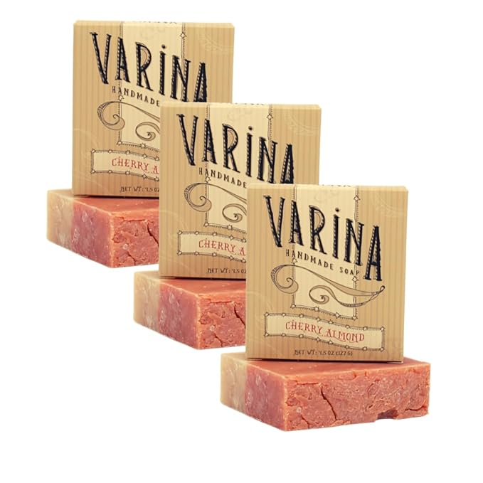 Natural Cherry Almond Bar Soap - Gentle Cleansing for Sensitive Skin, Spicy - 3 Pack