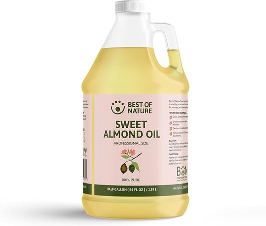 Best of Nature 100% Pure Sweet Almond Oil – Moisturizing Massage & Body Oil, Unscented for Hair, Skin, Face, Soap Making, Aromatherapy, Ideal Carrier for Essential Oils, Half Gallon (64 fl oz)