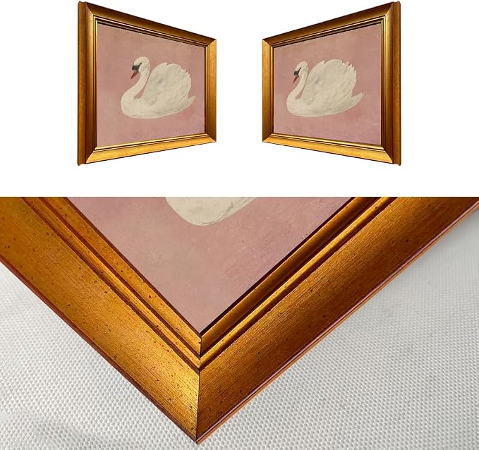 Vintage Gold Framed Wall Decor White Swan Canvas Print Farmhouse Pink Wall Art Cute Swan Painting Artworks for Girly Bathroom Decor Living Room Bedroom