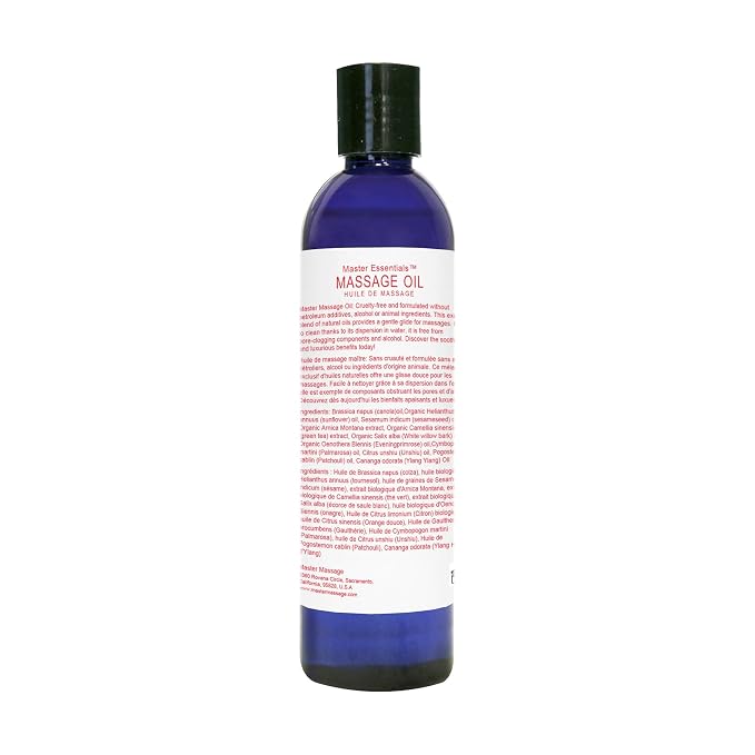 Master Massage Organic Massage Oil - 8 fl oz, Exotic Sense, Water-Soluble, Skin-Nourishing Formula for Relaxation, Ideal for Massage Therapy and Home Use, Pack of 4
