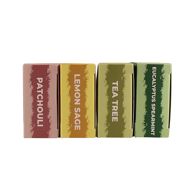 Adams Handmade Soap Variety Pack – 4 Bar Set: Tea Tree, Eucalyptus Spearmint, Patchouli, Lemon Sage | Vegan, Cold Process, 84% Organic, Essential Oils, USA Made