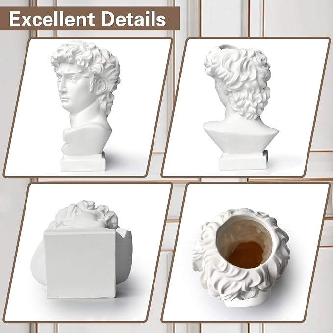 Hosrnovo Greek Statue, 10Inch Large David Head Vase | Planter for Garden and Home Roman Style Vintage White Flowers Bowl Creative Housewarming Gift