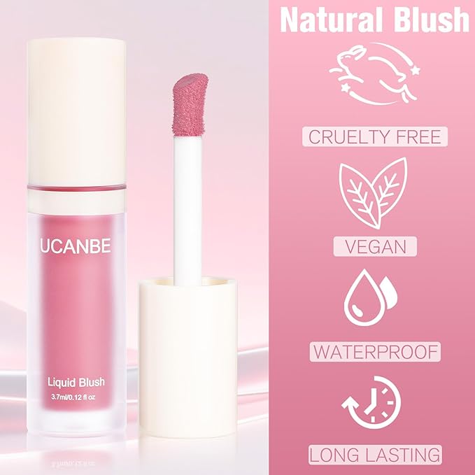 Dewy Liquid Blush for Cheeks, High Pigment Buildable Cream Blush, Long-Lasting Natural Glow - Hydrating Formula Lightweight Makeup Radiant Flushed Cheeks (01 Pink)