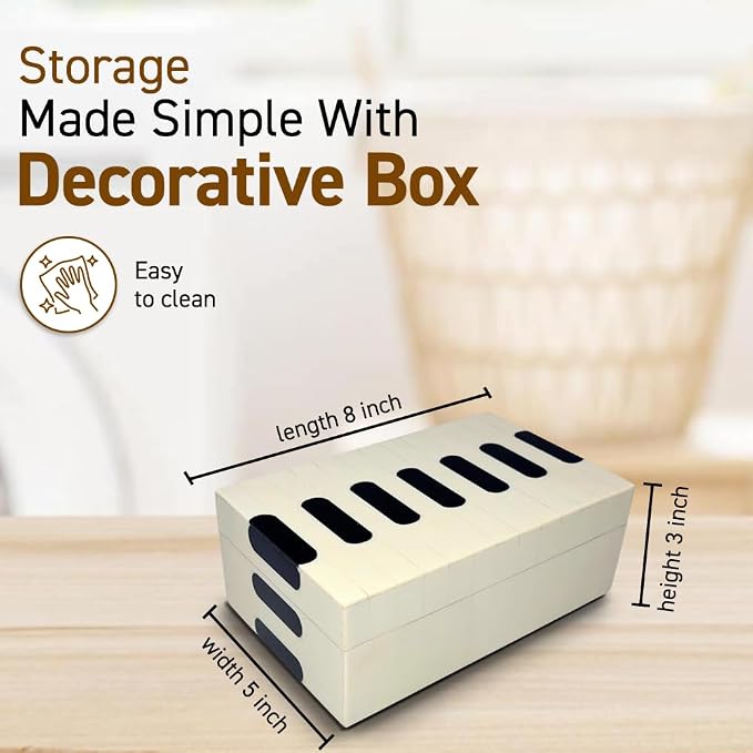 Perilla Home Home Decor Decorative Storage Wooden Box Small Piono Organizer Tool Stash Card Craft Treasure Trinket Memory Keepsake Jewelry Box for Men and Women, Gifts For All, Black and Off White