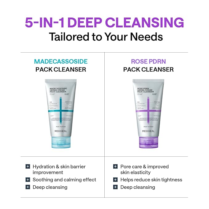 Mediheal Derma Cream Pack Cleanser [Rose PDRN] - 1 Minute Mask to Foam Cleanser - Deep Cleansing Effect - Deep Pore Purifying & Smooth Texture Care - Hydrating & Non-Irritating Formula (4.06 fl. oz.)