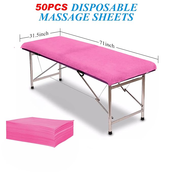 50Pcs Disposable Bed Sheets 31.5"x71"Massage Table Sheets Non-Woven Fabric Bed Covers for Ultimate Hygiene and Comfort in Massage,Tattoo, Beauty and Spa Treatments, Breathable & Durable Sheets(Pink)