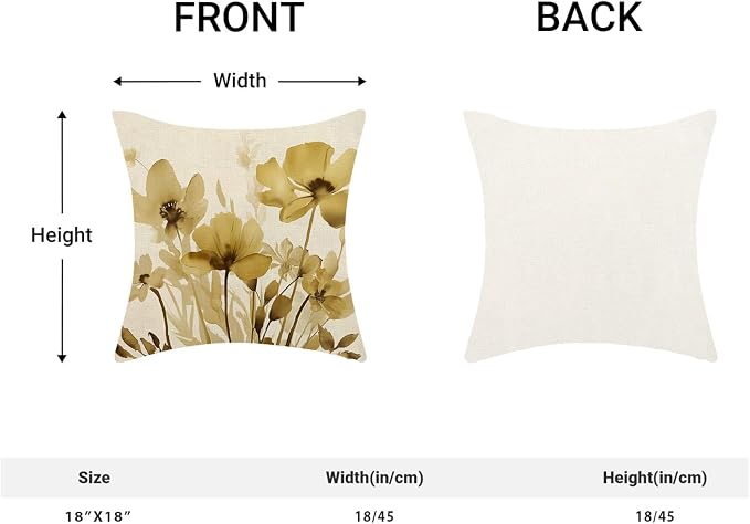 Spring Floral Pillow Covers 18x18 Inches Set of 2,Yellow Floral Throw Pillow Covers Outdoor Summer Flower Decoration Pillowcase Farmhouse Decorative Square Decor Cushion Cover for Couch Sofa