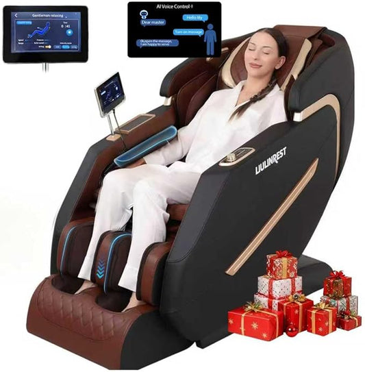 2025 4D Massage Chair Full Body, Zero Gravity Massage Chair with SL-Track & Heating, Massage Shiatsu Recliner Chair with Smart Voice Control, Touchable Screen, Airbags (Brown)