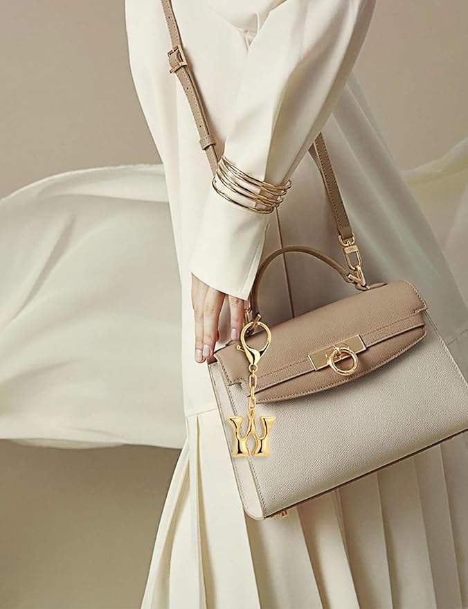 WOWORAMA Initial Letter Keychain for Women Chunky Gold Bubble Letter Bag Charm Purse Charm Personalized Keyrings Accessories