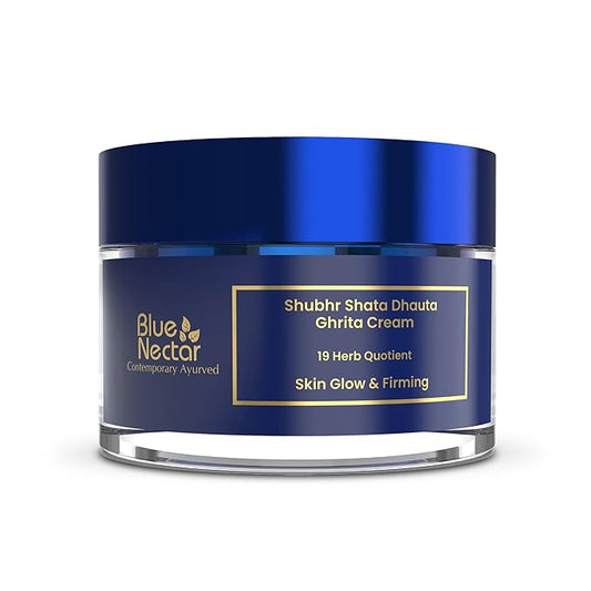 Blue Nectar Shata Dhauta Ghrita Face Cream for Women | 100 Times Washed Ghee Face Moisturizer for Women | Truly Natural Face Cream for Skin Firming (19 Herbs, 1.76 Oz)