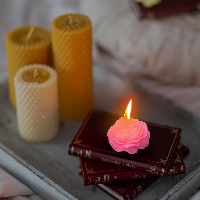 4 Pcs Low Temperature Candles Glitter Pink Peony Flower Home Scented Candle Kit Pure Natural Soybean Oil Candle Aromatherapy Romantic Wax Play Candle for Lovers Couples