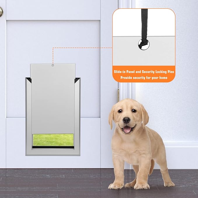 Ownpets Aluminum Dog Door for Medium Dogs, Lockable & Weatherproof | For Dogs Up to 40lbs, 12.2x16.5in Opening, Magnetic Seal Flap, Dual Security Locks, Rust-Proof Aluminum Sturdy Frame