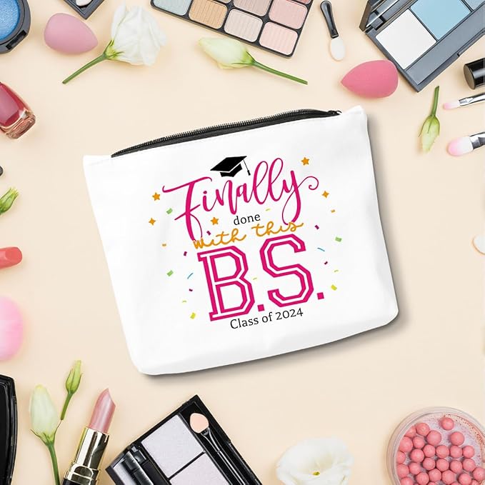 Graduation Gifts for Women, Class of 2024 Gifts, 2024 Graduation Congratulations Gifts Cosmetic Bag, Finally Done with This B.S. Makeup Bag, Cheer Up Birthday Gifts for Friend Sister