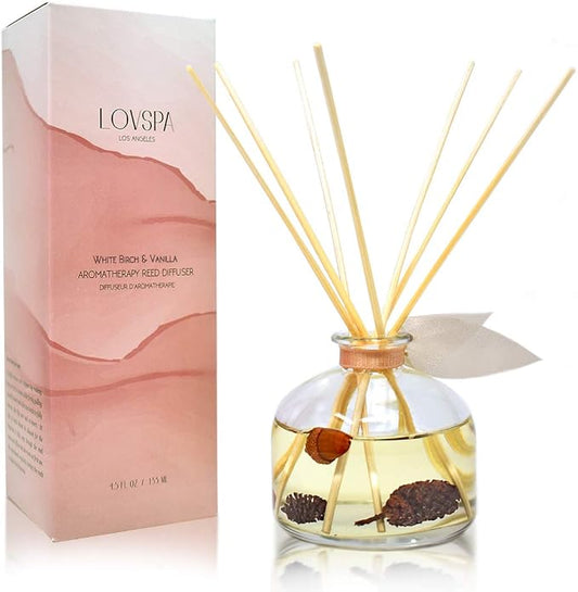 Reed Diffuser Set, White Birch & Vanilla Scented Oil Diffuser with Sticks, Home Fragrance Accessories for Bathroom Shelf Decor, Aroma Diffusers for Home or Office Fall Decor, USA Made